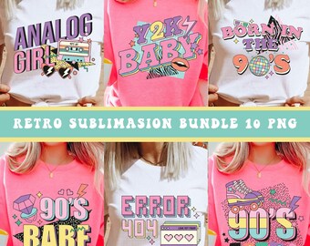 90s Retro Sublimation Designs: PNG Clipart Bundle (Digital Files)