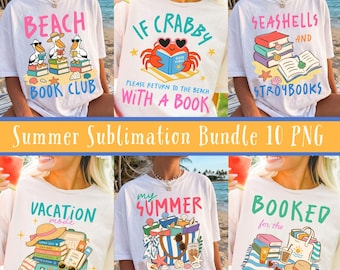 Summer Book Lover Bundle PNG, Retro Summer Bundle png, Summer vibes png, Summer Beach Vibes Png, Sublimation Bundle