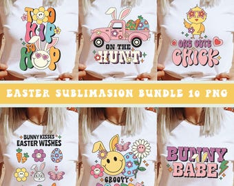 Retro Easter PNG Bundle: Bunny, Chick, Groovy Designs (Digital Download)