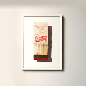 Stampa artistica di fiammiferi vintage, arte murale eclettica da viaggio, arredamento moderno per la casa, arte murale di hotel boutique, poster fotografico di film di viaggio su strada