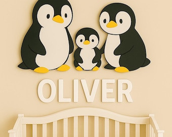 Penguin Family Name Wood Sign