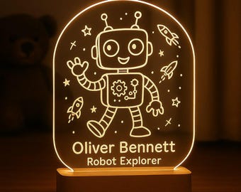 Personalized Cartoon Robot Night Light, Laser Engraved LED Lamp