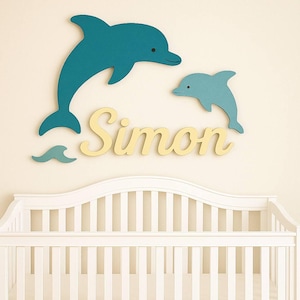 Dolphin Nursery Decor – Custom Name Sign, Sea Theme Wood Art