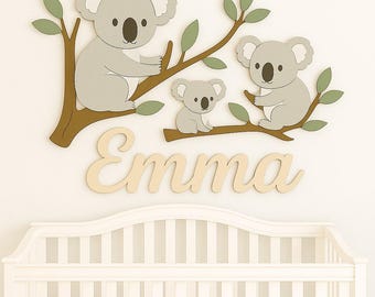 Personalized Koala Family Nursery Sign | Wooden Baby Name Wall Art
