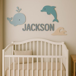 Personalized Whale & Dolphin Wooden Name Sign: Ocean Nursery Decor