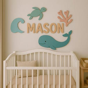 Ocean Kinderzimmer Dekoration: Personalisiertes Namensschild 3D Meeresbewohner