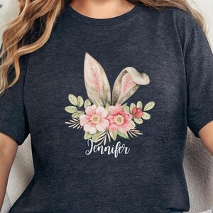 Personalized Easter Bunny Ears Design T-Shirt, Happy Easter Bunny Ears T-shirt, Unisex Easter Tee, Cute Bunny Ears Floral Graphic Tee