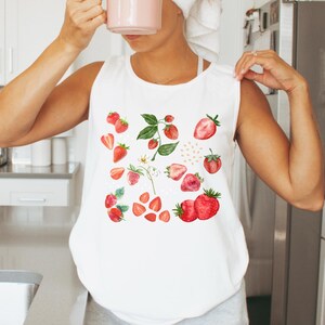 Comfort Colors Strawberry Tank Top, Retro Fruit Print Shirt, Girly Strawberry Tank Top, Pink Summer Shirt, Fruit Lover Aesthetic Tee