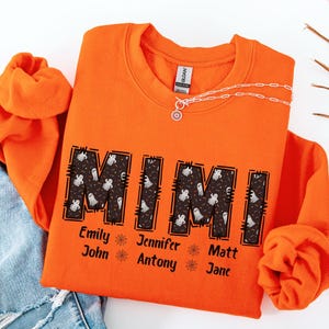 Custom Halloween Mimi Sweatshirt with Kids names, Mimi Halloween Gift, Mama Halloween Hoodie, Ghost Theme Sweatshirt, Spooky Mimi Shirt