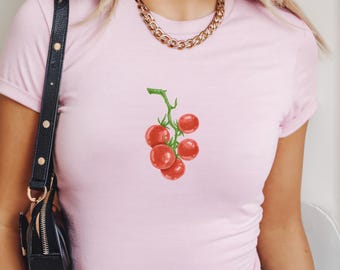 Cherry Tomato Baby Tee, Cute Tomato Graphic Tee, Fruit Aesthetic Top for Women, Vintage Tomato Print Baby Tee, Fruit Lover Shirt, Summer Tee