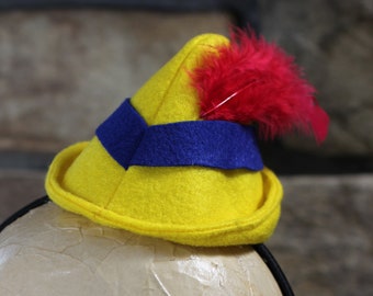 Pinocchio Wooden Puppet Yellow Tyrolean Mini Hat Light Weight Comfortable Perfect for Adults, Children and Pets , Yellow Alpine Fascinator