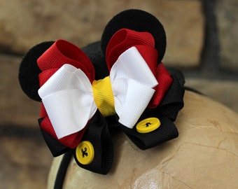 Handmade Mickey Mouse Ears Mini Top Hat Headband, Disney Bow