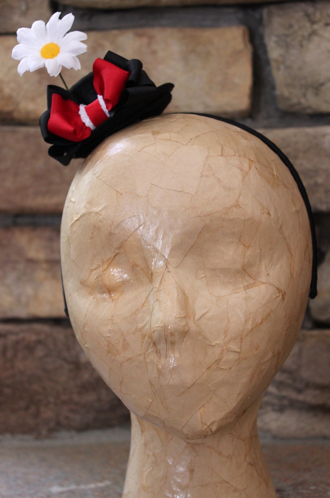 Mary Poppins Mini Hat Fascinator: Daisy & Red Bow Hair 