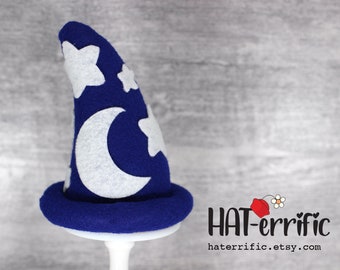 Sorcerer Apprentice Felt Hat: Moon and Stars Cosplay Headpiece