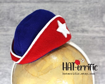 Patriotic Red White and Blue Garisson Mini Hat, America Super Hero USO Costume Accessory, Super Soldier Miniature Headpiece