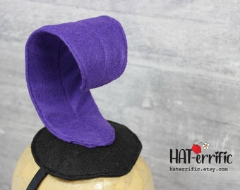 Yzma Emperors New Groove Miniature Hat Headband, Purple Feather Villain Hair Accessory