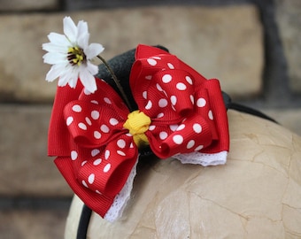 Minnie Mouse Mini Top Hat Headband, Red Polka Dot Bow