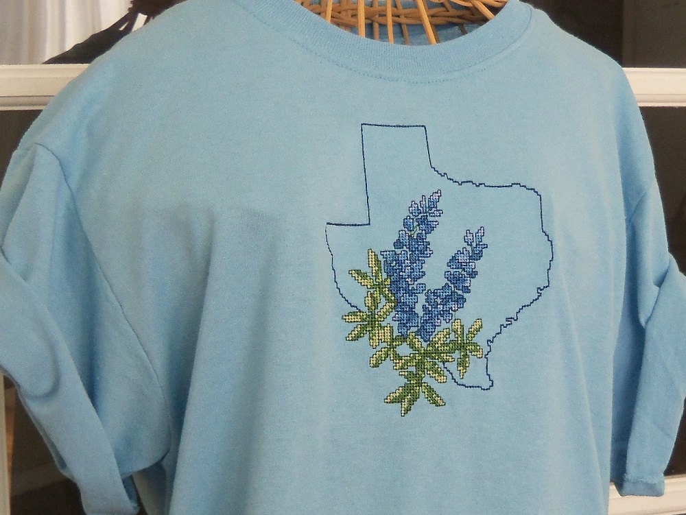 Texas TShirt with Cross Stitch Embroidery Etsy