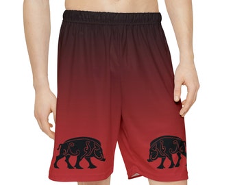 Pictish Boar Shorts. Pictish Boars on red to black gradient Mens Sports Shorts (AOP)