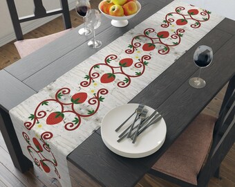 Strawberry NorthEastern Woodland Table Runner. North Eastern Woodland Strawberry Double curves on birchbark table runner. Unique Home Decor