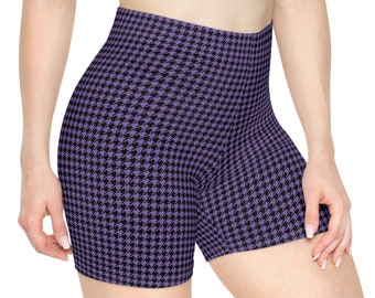 Purple and Black Houndstooth Shorts. Purple and Black Houndstooth Women's Biker Shorts AOP