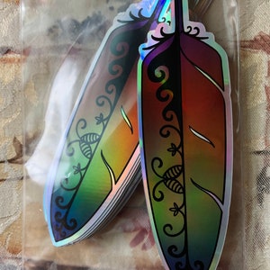 Feather Sticker. Holographic feather sticker. Northeastern woodland design sticker. Original Artwork Sticker