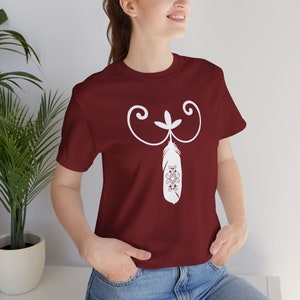 Double Curve with Feather t shirt. Wabanaki Double Curve feather t shirt. Unisex Jersey Short Sleeve Tee