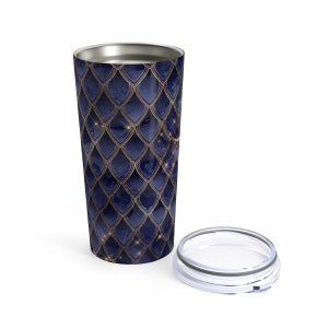 Blue and Gold glittery Dragon scales Stainless Steel Travel Tumbler 20oz. Dragon scales travel mug