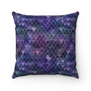 Watercolor purples and blues sparkly Dragon scales Faux Suede Square Pillow Case