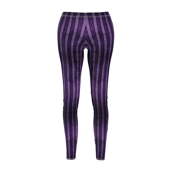 Purple Grunge Striped Leggings. Purple 