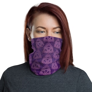 Purple grunge Trinity Knot Neck Gaiter. Headband. Face covering. Neck Warmer. Trinity knot face covering. Purple triquetra face covering