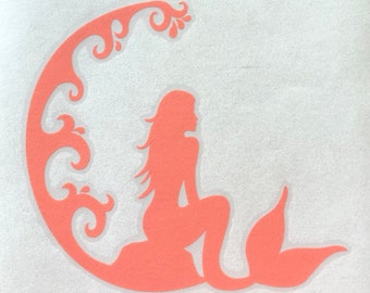 Mermaid decal. Mermaid with splashing waves decal. Peach mermaid decal.