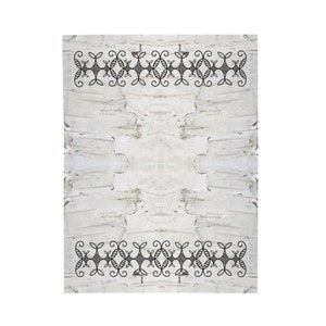 White Birchbark look with Wabanaki style double curve designs Velveteen Plush Blanket. Soft Wabanaki design blanket. Wabanaki home decor