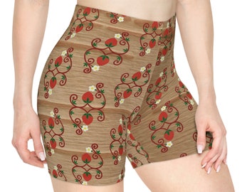 Strawberry Shorts. Strawberry double curves on birchbark Women's Biker Shorts (AOP) NorthEastern Woodland Designs.