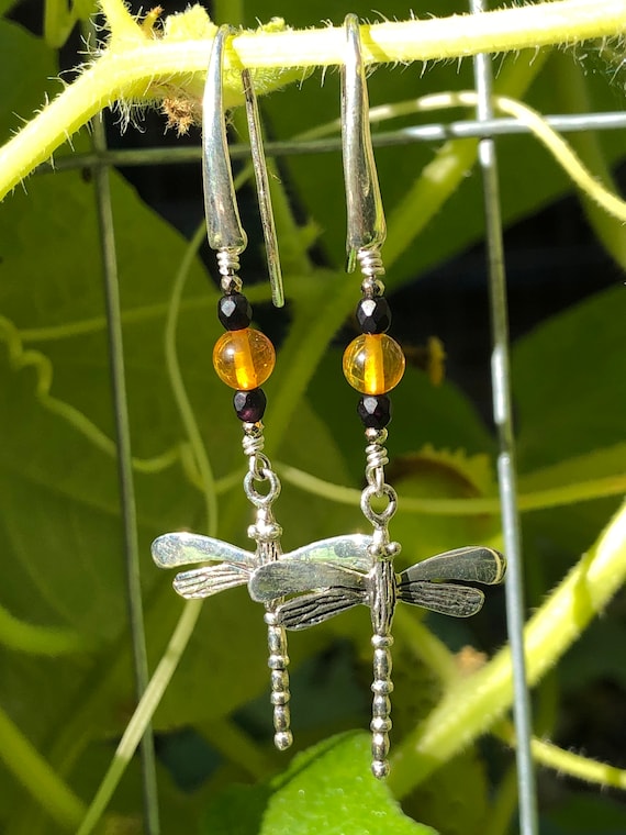 Amber and Dragonfly Sterling Silver and Amber Dragonfly