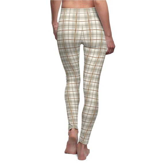 Legging de cuadros beige. Leggings de cuadros beige y tostados. Polainas de cuadros. Leggings comodos y suaves. Legging informal cortado y cosido para mujer Etsy Espana