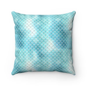 Shiny Blue Mermaid scales Faux Suede Square Pillow Case