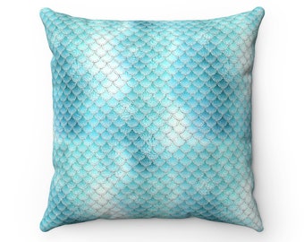 Shiny Blue Mermaid scales Faux Suede Square Pillow Case