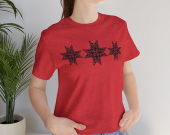 8 Pointed Star with Double curves. Wabanaki 8 pointed star t shirt. Double curves and 8 pointed star Unisex Jersey Short Sleeve Tee