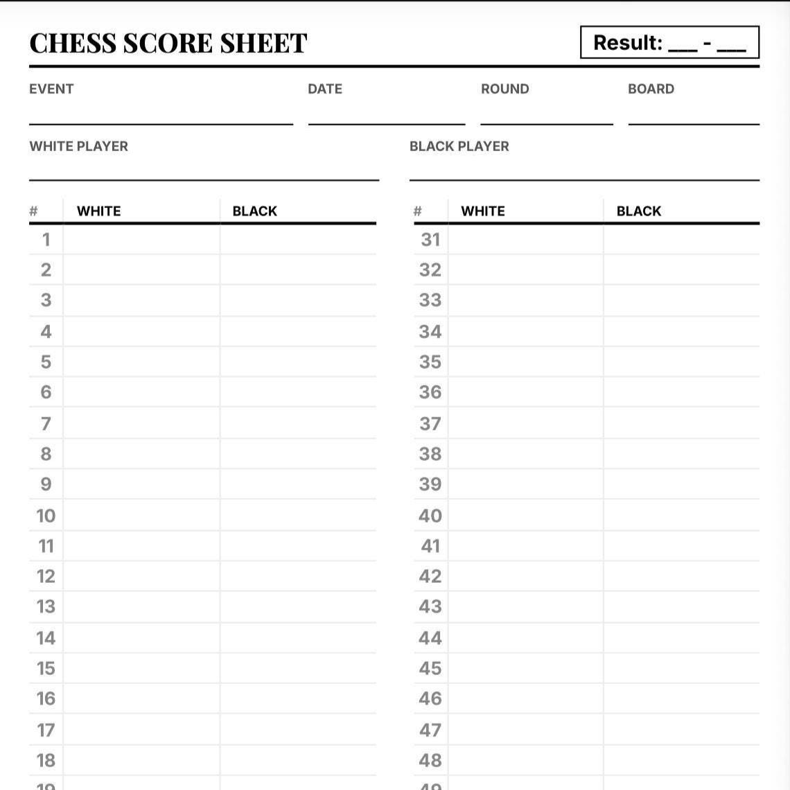 Chess Worksheets.pdf Chess Printable Bundle | Score Sheets + Notation Guide | Beginner Chess ...