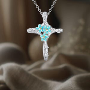 Flower Cross Necklace 925 Sterling Silver Love Flower Pendant Necklace Jewelry for Women