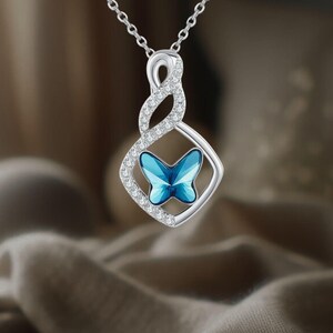 Butterfly Necklace 925 Sterling Silver Crystal Butterfly Necklace For Women