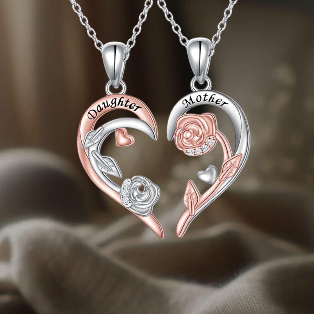 Sterling Silver Mother Daughter Pendant Necklace with White Sapphires main image 1