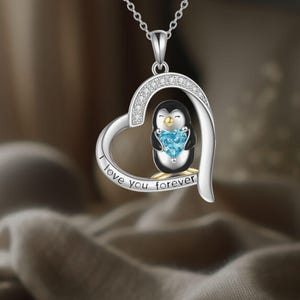 Cute Penguin Heart Necklace for Women 925 Sterling Silver Penguin Pendant Necklace for Women Girls