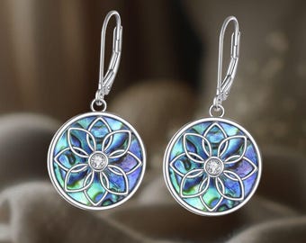 Abalone Shell Flower Earrings For Women 925 Sterling Silver Dangle Drop Earrings