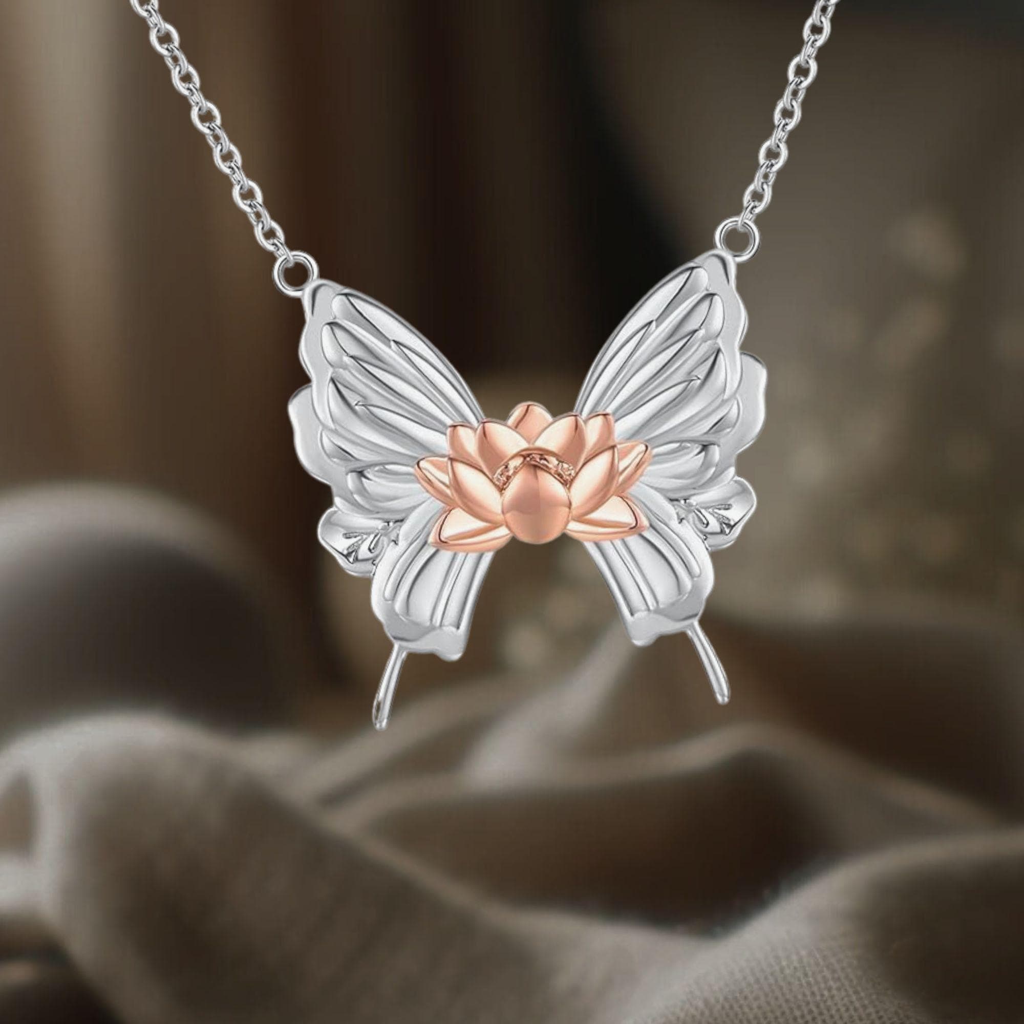 Butterfly Lotus Necklace 925 Sterling Silver Lotus Flower Butterfly Necklace For Women Mother Daughter Sister Wife Friend