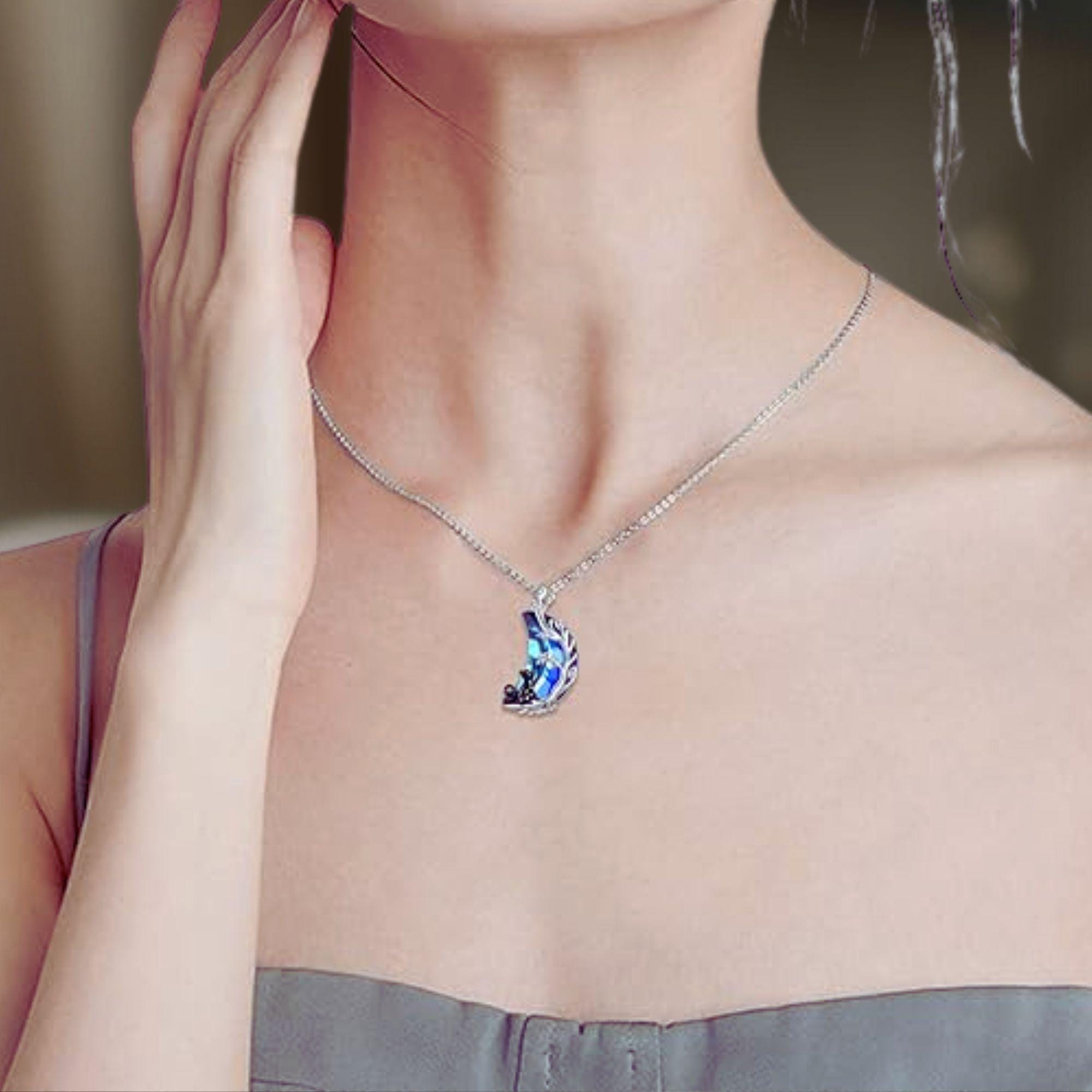 3D kristallen kat ketting voor meisjes en vrouwen S925 sterling zilveren maan ketting, geschenk voor kattenliefhebbers