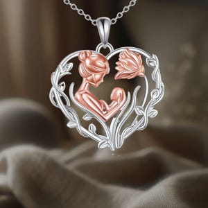 Heart Necklace Mother And Child Family Pendant Necklace 925 Sterling Silver Filigree Love Necklace For Women