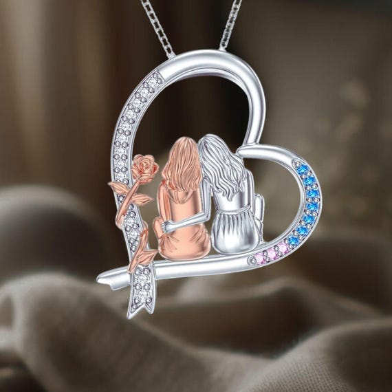 Sisters Necklace 925 Sterling Silver Love Heart Necklace for Women