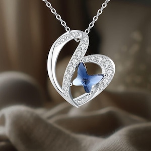 Butterfly Love Heart Necklace 925 Sterling Silver Crystal Butterfly Necklace For Women